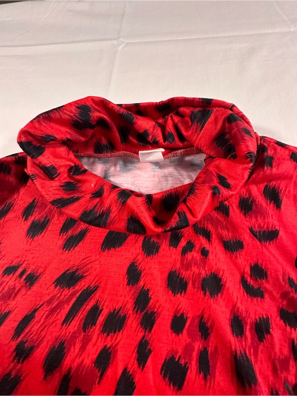 Red Leopard Print Long Sleeve Turtleneck Top boHo gypsy party - Picture 7 of 10